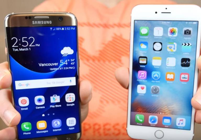 Galaxy S7 edge so do ben voi iPhone 6S Plus 8