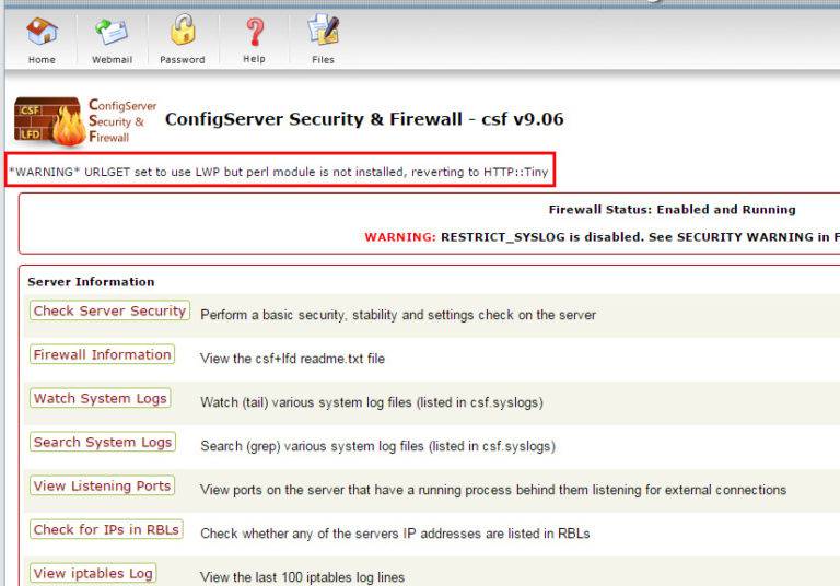 Cách khắc phục thông báo lỗi "*WARNING* URLGET set to use LWP but perl module is not installed, reverting to HTTP::Tiny" trong ConfigServer Security & Firewall - csf