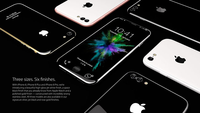Bản concept iPhone 8 có 6 màu với mặt kính phía sau có khả năng tùy biến màu sắc.