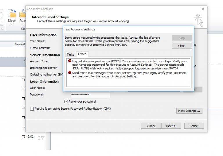 hướng dẫn các bạn cách khắc phục lỗi 78754 hoặc khi bấm nút Test Account Settings Outlook yêu cầu nhập username và mật khẩu