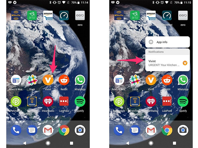 Bảng thông báo: Trong Android O, người dùng có thể nhấn và giữ biểu tượng ứng dụng để hiển thị thông báo.
