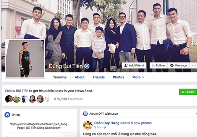 Các cầu thủ U23 Việt Nam được Facebook xác thực tài khoản
