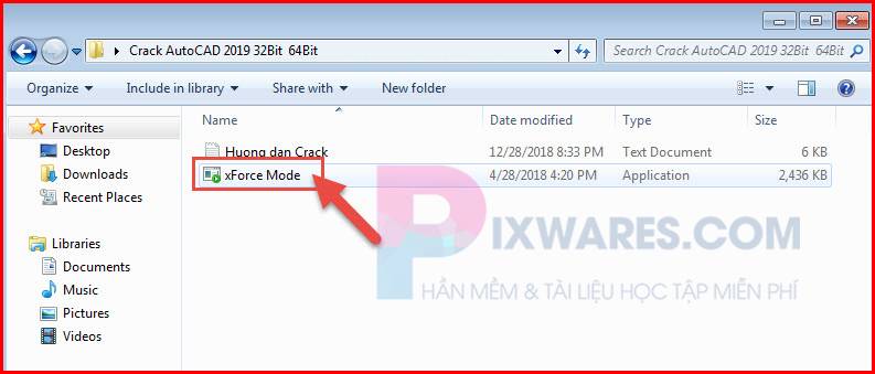 click dup chuot vao file xforce mode trong thu muc crack autocad 2019 15