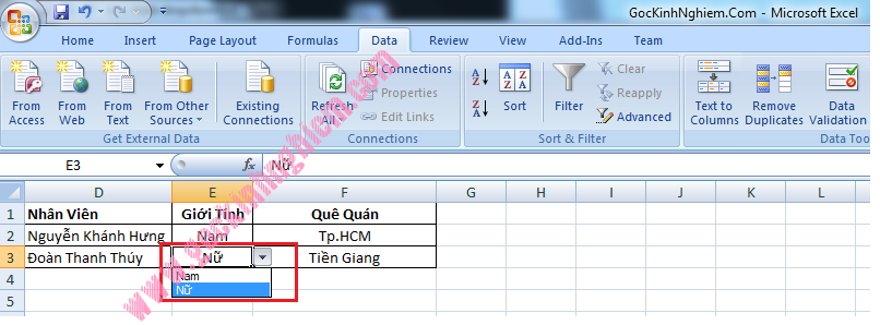 CÁCH TẠO DANH SÁCH TRONG EXCEL