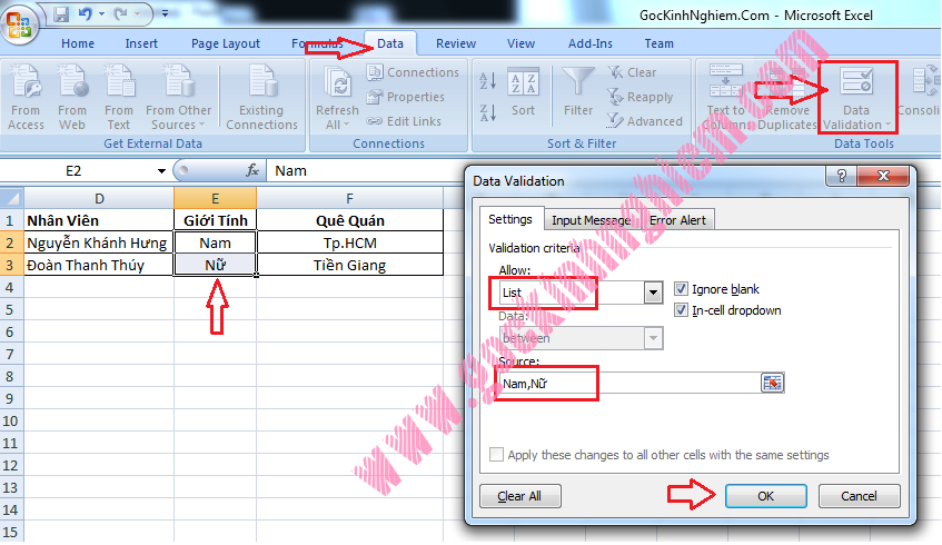 CÁCH TẠO DANH SÁCH TRONG EXCEL