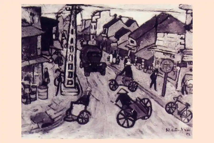 Bức tranh "Phố Hàng Thiếc" của họa sĩ Bùi Xuân Phái được vẽ vào năm 1952