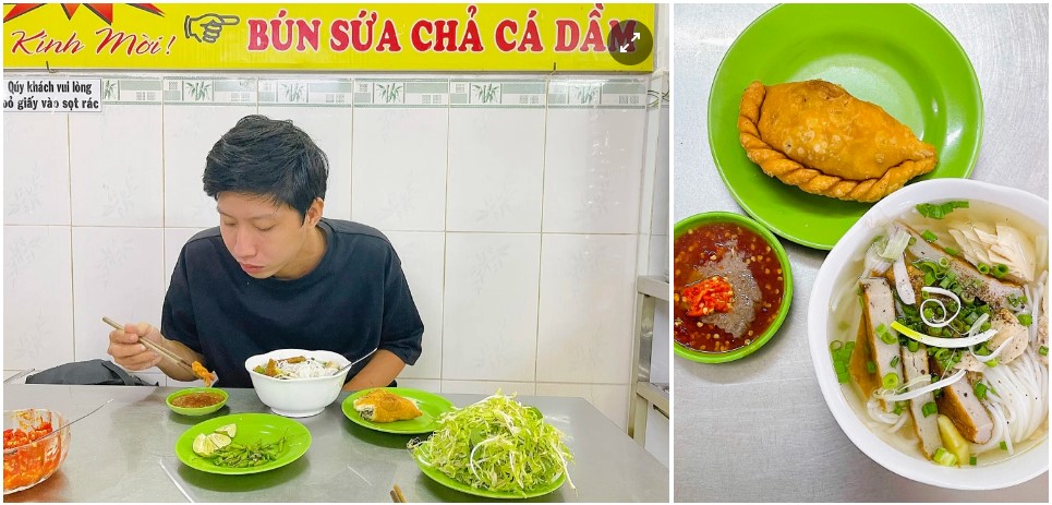 Vân Thái (24 tuổi), khách quen của quán được 2 năm, cho biết mỗi lần đến quán anh đều gọi một tô bún cá thập cẩm kèm một chiếc bánh atiso nhân thịt (dân địa phương gọi là bánh gối).