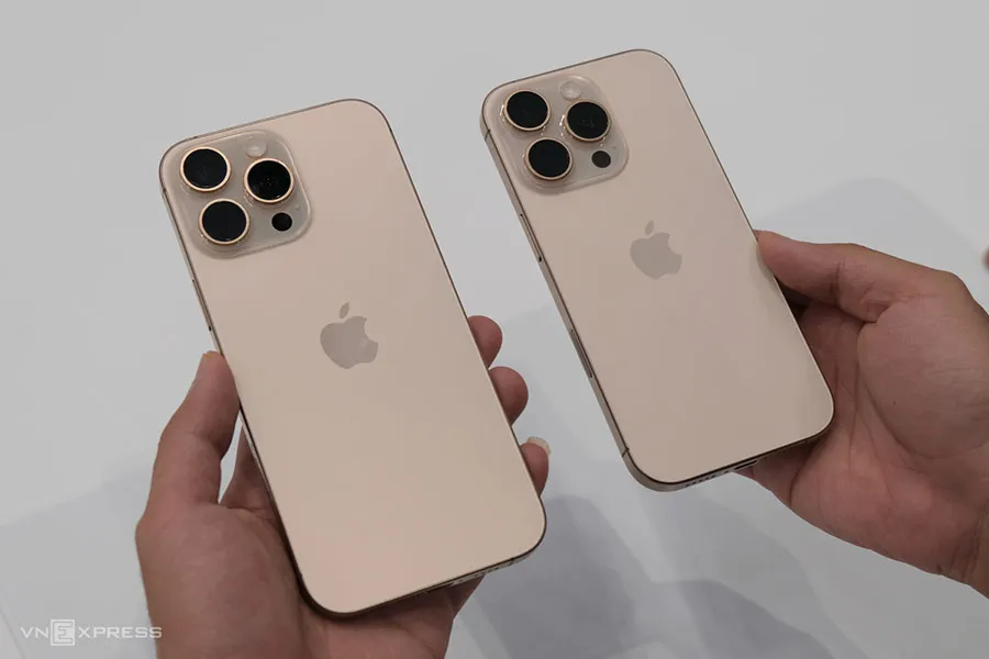 Bộ đôi iPhone 16 Pro mới với màu vàng sa mạc.