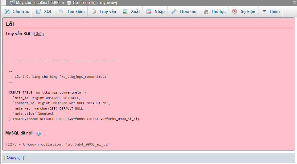 Cách sửa lỗi Unknown collation: utf8mb4_0900_ai_ci
