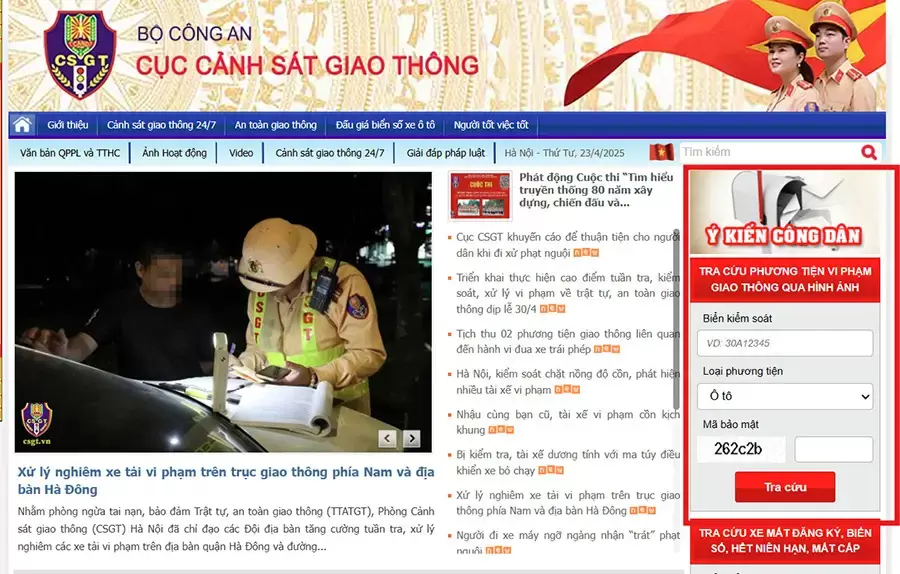 Tra cứu trên website Cục CSGT
