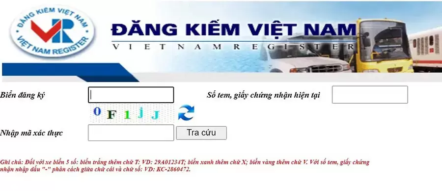 Tra cứu trên website Cục Đăng kiểm Việt Nam